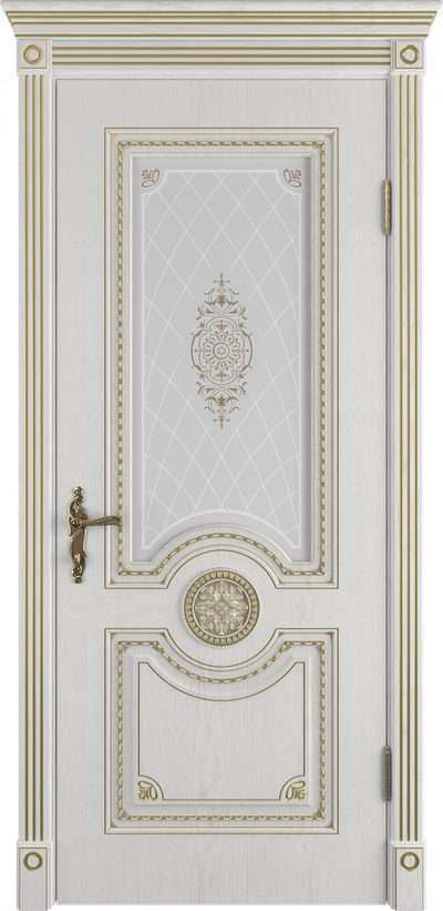 VFD. GRETA/ BIANCO CLASSIC PG. ГРЕТА/ БЬЯНКО КЛАССИК-ПАТИНА ЗОЛОТО. ПОЛОТНО ОСТЕКЛЕННОЕ