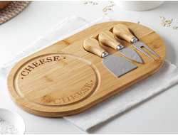 Набор для подачи сыра, 3 ножа, доска 325?180 мм, бамбук