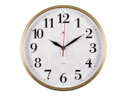 Часы настенные круг пластик 29*29 Ромбы корпус золото  [59117]