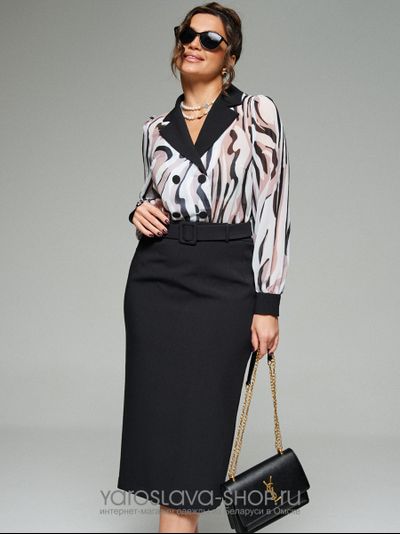 Женское комбинированное платье в деловом стиле