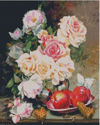 Алмазная мозаика, 40х50, квадратные стразы L042 Розы, яблоки и мед