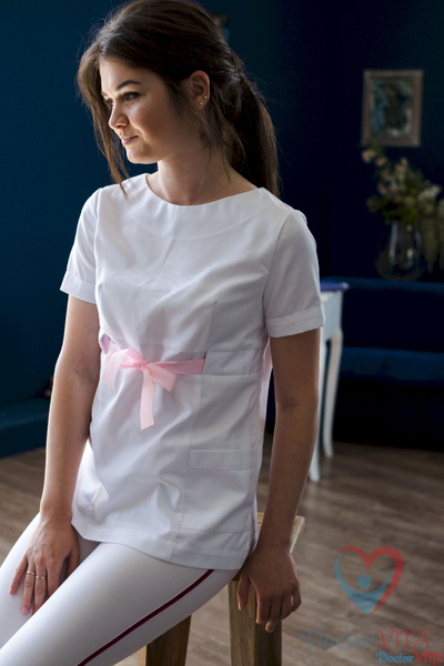 Блуза для беременных c атласной лентой IvaMed белая