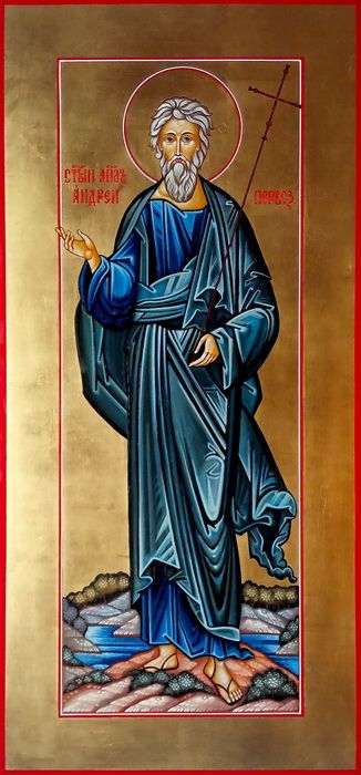 Андрей Первозванный, святой апостол, священномученик. Рукописная мерная икона.