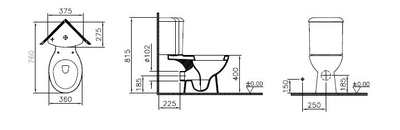 Угловой унитаз со стандартным сиденьем  VitrA Arkitekt, 9754B003-7200