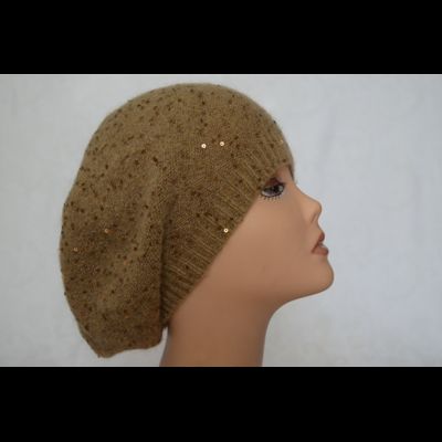Женский однослойный берет с пайетками Vizio 5306 BO горчичный