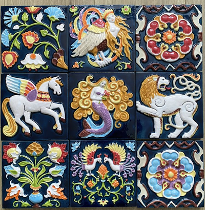 Изразцовая плитка "Мифические знаки" // 15*15