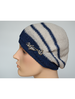Берет в полоску Vizio 5038 Италия синий с бежевым