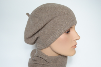 Берет из кашемира женский и шарф вязаный кашемировый комплект Визио Италия