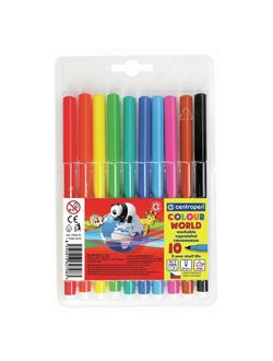 Фломастеры 10 ЦВЕТОВ CENTROPEN "Colour World", трехгранные, смываемые, 7550/10TP, 7 7550 1084, 5 наборов