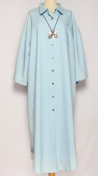 ПЛАТЬЕ БОХО ДЖИНСОВОЕ "ДЕКОЛЬТЕ СЗАДИ" голубое р.44-52