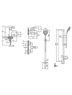 Комплект смесителей 3 в 1 VitrA Minimax S A49153EXP на ванну со стойкой и раковину