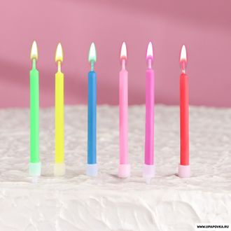 Набор свечей в торт 6 штук с цветным пламенем