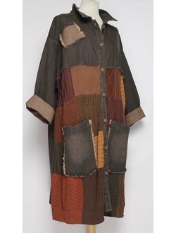 ПЛАТЬЕ-ЖАКЕТ БОХО джинсовое "Комбинированное" черное  до р.58