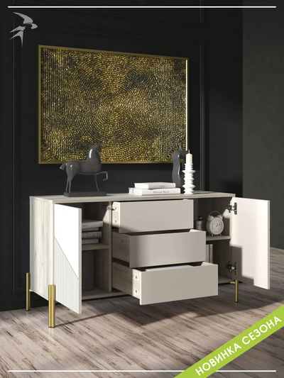 Тринити КМ-001 (МДФ) Комод Дуб Крафт серый/МДФ - матовая Флан GA-06