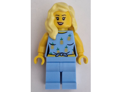 Car Driver - Female, Bright Light Blue Knotted Top with Pineapples and Legs, Bright Light Yellow Hair, n/a (cty1660)