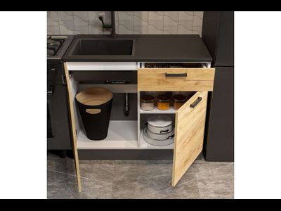 Кухонный гарнитур &quot;Абрау&quot; (1,0м) Белый, Дуб Золотой