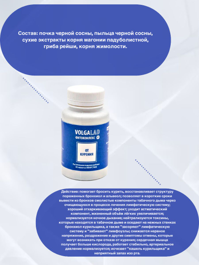 Пишевая добавка Помощь бросающим курить Фитокомплекс ВолгаЛадь № 57, 90 капсул