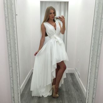 Белое шифоновое платье миди  "Пина Колада" 25 цветов, размеры 40-54