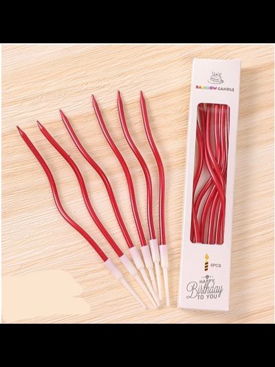 Свечи для торта волна 15 см (6 шт), красный мет.