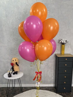 Связка из 9 оранжевых и малиновых шаров