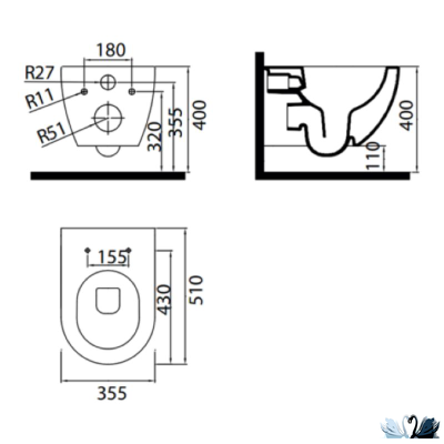 Унитаз Creavit Free FE320-11BM00E-0000 Basalt подвесной сине - серый. Схема изделия