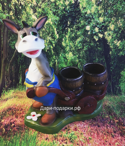 ОСЛИК С ТЕЛЕЖКОЙ КАШПО 53*44см   4 кг    полистоун Россия 4289/016733*