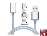 Магнитный USB-кабель (Type-C/Lightning/Micro USB)-Серебристый