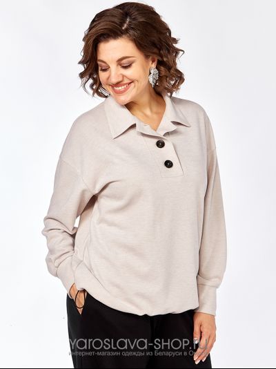 Брючный трикотажный комплект: бежевый джемпер, черные брюки