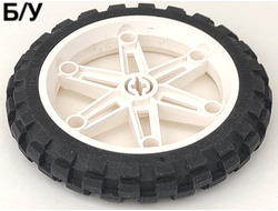 ! Б/У - Wheel 61.6mm D. x 13.6mm Motorcycle, with Black Tire 81.6 x 15 Motorcycle 2903 / 2902, White (2903c01) - Б/У