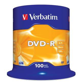 Носители информации DVD-R, 16x, Verbatim Azo Matt Silver, Cake/100, 43549