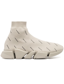 Кроссовки-носки Balenciaga Speed 2.0 с логотипами бежевые