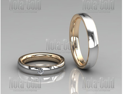 Эксклюзивные тонкие двухцветные обручальные кольца с бриллиантом в женском кольце