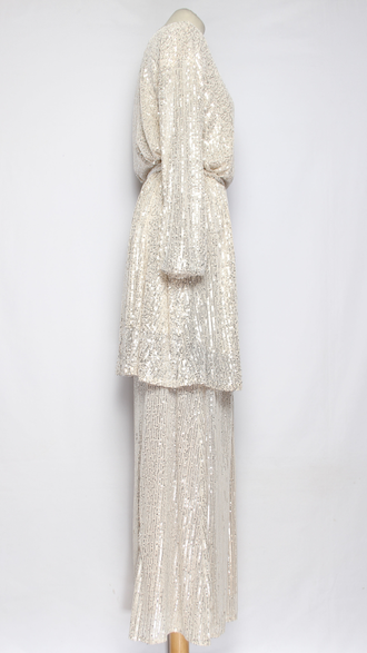 Юбка  трикотажная "Пайетки1" св.бежевая р.50,52,54,56