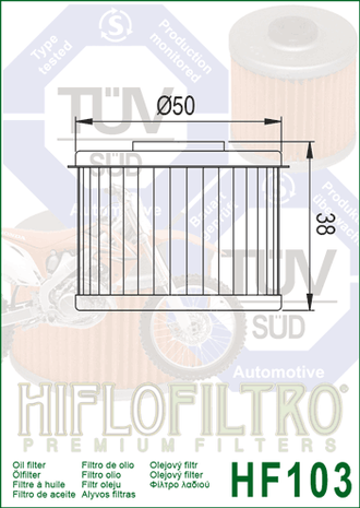 Масляный фильтр  HIFLO FILTRO HF103 для Honda CRF250, CB300, CBR300, CMX300  (15410-KYJ-902, 15410-KYJ-901)