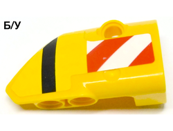 ! Б/У - Technic, Panel Fairing # 2 Small Smooth Short, Side B with Red and White Warning Stripes, Black Stripe Pattern Sticker - Set 42009, Yellow (87086pb056) - Б/У