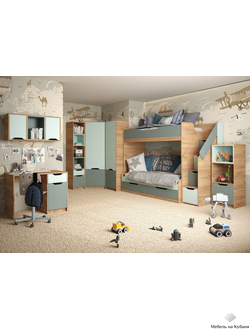 Rich комлект мебели для детской комнаты Дуб Крафт золотой - Мята/Сумеречный голубой Комплект №3
