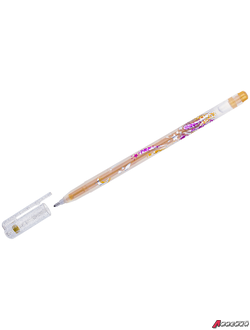 Ручка гелевая Crown "Glitter Metal Jell" золото с блестками, 1,0мм. MTJ-500GLS(D)