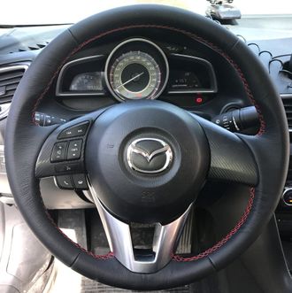 Кожаная накладка на руль Mazda 3-III (2013-2016), Mazda 6-III (2012-н.в.), Mazda 2-III (2015-2017), черная