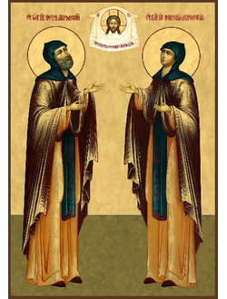 Петр и Феврония Муромские, Святые Чудотворцы. Рукописная икона. 22х28см.