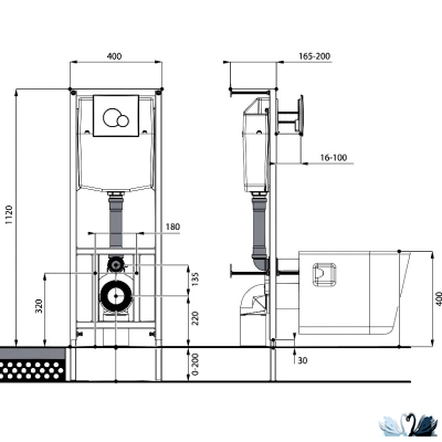 Комплект ПЭК Santeri Альфа 1.3815.9.S00.00B.2. Инсталляция с кнопкой (белая, глянец) и подвесной унитаз с сиденьем без микролифта