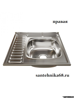 Нержавеющая накладная мойка MIXLINE 60х60 0,6 мм левая правая выпуск 3 1/2 с сифоном глубина 16см