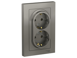 Розетка 2+2Р+Е, сталь, серия Atlas Design