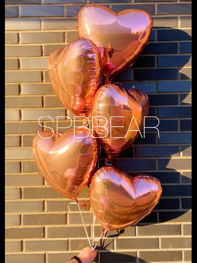 Фольгированные шары Сердца 5 штук розовое золото