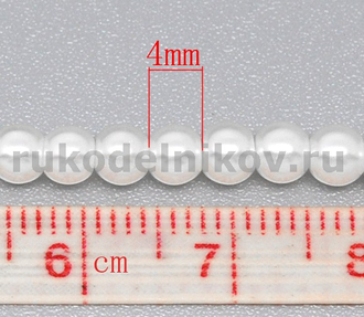 бусина имитация жемчуга круглая 4 мм, материал-стекло, цвет-белый, 60 шт/уп