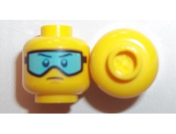 Minifigure, Head Glasses with Medium Azure Ski Goggles and Slight Frown Pattern - Hollow Stud, Yellow (3626cpb2022 / 6210383)