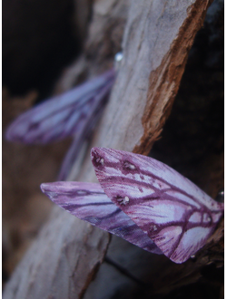 Волшебные серьги с крылышками феи Баклажанницы (шёлк, флюорит)