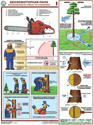 «Бензомоторная пила. Безопасность работ на лесосеке». Комплект из 3 листов.