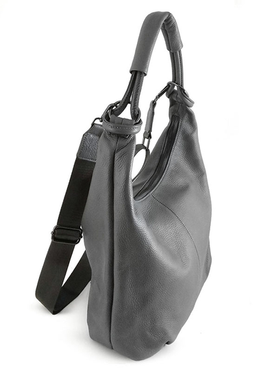 (АРТИКУЛ: 9429) СУМКА МЕШОК, БОЛЬШАЯ, НАТУРАЛЬНАЯ КОЖА, СЕРАЯ, ЧЕРЕЗ ПЛЕЧО, С ТЕКСТИЛЬНЫМ РЕМНЕМ
