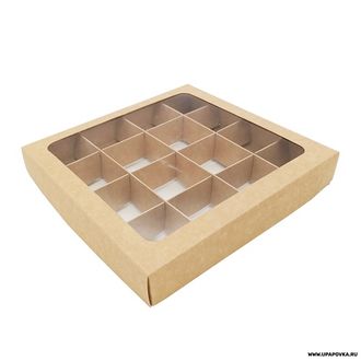 Коробка для конфет Бурый 16 шт (200 х 200 х 30 мм) Крышка - Дно