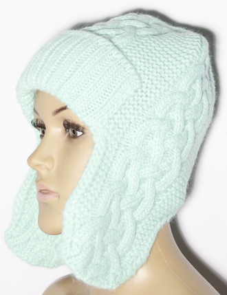 Шапка женская ушанка "Плетёнка" 11527 джинс, бежевая, голубая, бирюзовая, т.бежевая, серая, пудра, винный, синяя